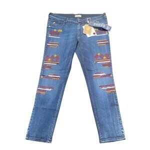 Marani Jeans Women's Skinny Fit‎ Denim With Colorful Embroidery Size 28
